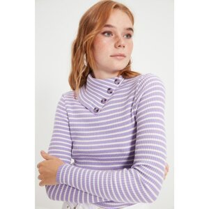 Trendyol Lilac Striped Collar Detailed Knitwear Sweater