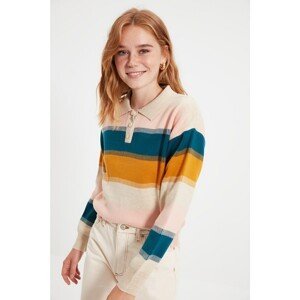 Trendyol Powder Color Block Polo Collar Knitwear Sweater