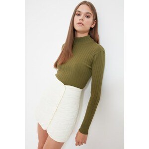 Trendyol Khaki Crop Stand Collar Knitwear Sweater