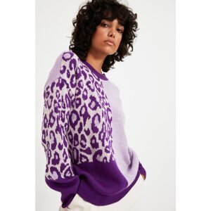 Trendyol Lilac Crew Neck Jacquard Knitwear Sweater