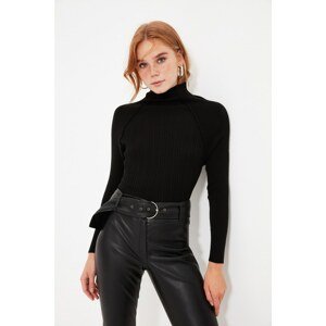Trendyol Black Straight Collar Corduroy Knitwear Sweater