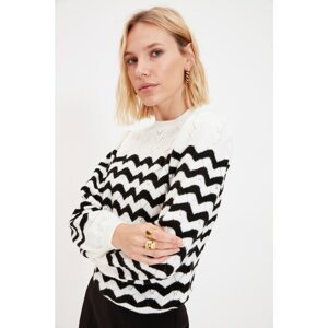 Trendyol Ecru Openwork Striped Knitwear Sweater
