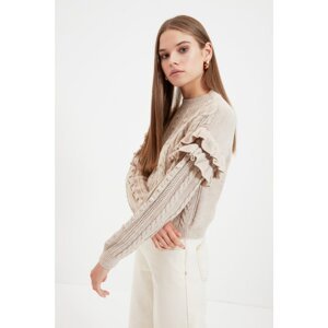 Trendyol Stone Ruffle Detailed Knitwear Sweater