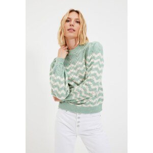 Trendyol Mint Openwork Striped Knitwear Sweater