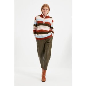 Trendyol Tile Striped Button Detailed Knitwear Sweater