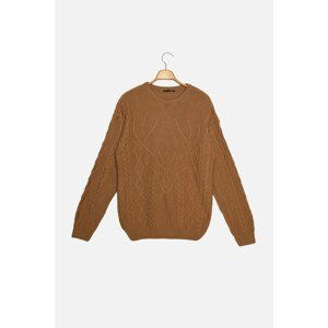 Trendyol Camel Men Slim Fit Crew Neck Textured Knitwear Sweater