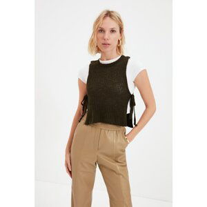 Trendyol Khaki Crop Tie Detailed Knitwear Blouse