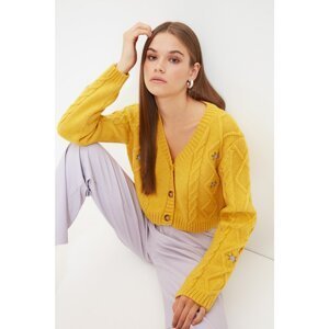 Trendyol Yellow Embroidery Detailed Crop Knitwear Cardigan