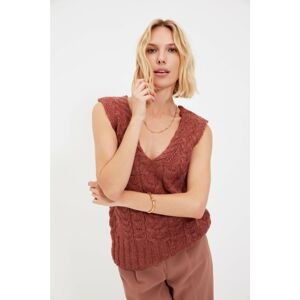 Trendyol Dried Rose Knitted Detailed V Neck Knitwear Sweater