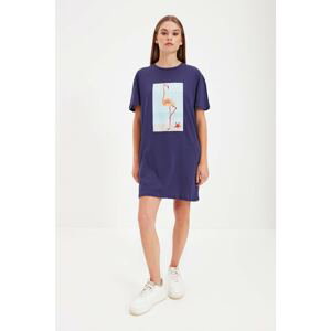 Trendyol Navy Blue Printed T-shirt Knitted Dress