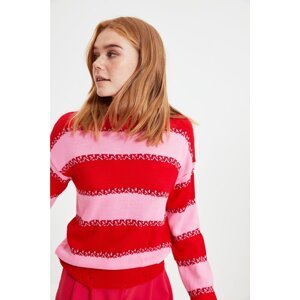 Trendyol Red Color Block Flow Detail Knitwear Sweater