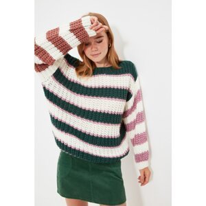 Green-white Women's Striped Oversized Sweater Trendyol - Women