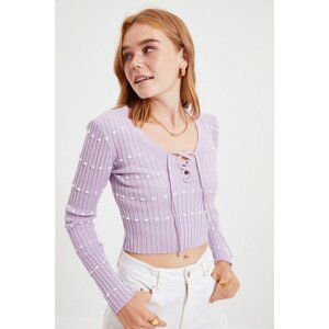 Trendyol Lilac Tie Detailed Crop Knitwear Sweater