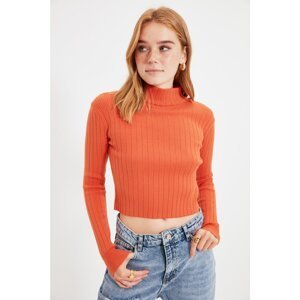 Trendyol Orange Crop Stand Collar Knitwear Sweater