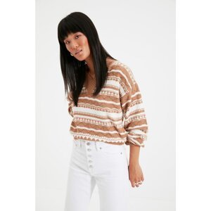 Trendyol Camel Openwork Jacquard Knitwear Sweater