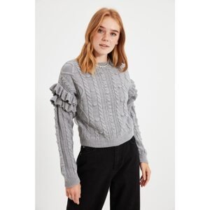 Trendyol Gray Ruffle Detailed Knitwear Sweater