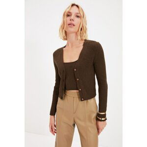 Trendyol Khaki Corduroy Blouse Cardigan Knitwear Suit - Cardigan Suit Cardigan