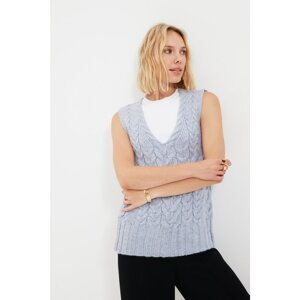 Trendyol Light Blue Knitted Detailed V Neck Knitwear Sweater
