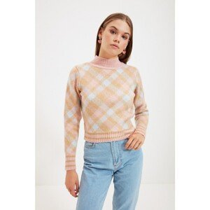 Trendyol Yellow Jacquard Stand Collar Knitwear Sweater