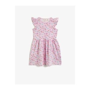 Koton Girl Pink Patterned Butterfly Ruffled Cotton Dress