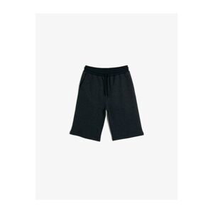 Koton Boys Navy Blue Basic Thin Sweat Fabric Ribbed Waist Cord Corded Pocket Shorts
