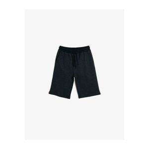 Koton Boys Navy Blue Basic Thin Sweat Fabric Ribbed Waist Cord Corded Pocket Shorts