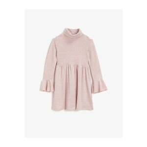 Koton Girl Pink High Collar Basic Long Sleeve Dress