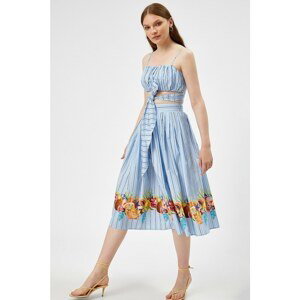 Koton Women's Cotton Striped Patterned Blue Midi Skirt