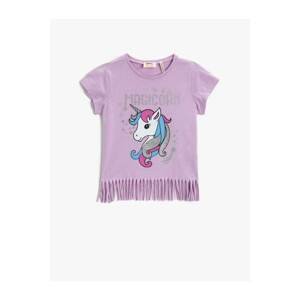 Koton Girl Lilac Unicorn Printed T-Shirt Cotton Short Sleeve Crew Neck
