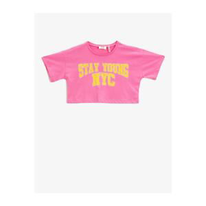 Koton Girl's PINK Crop T-Shirt Printed Cotton