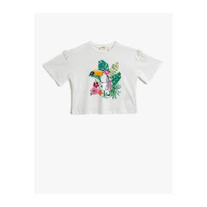 Koton Girl ECRU Printed T-Shirt Sequin