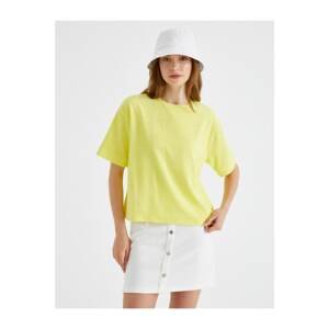 Koton Women's Yellow Crew Neck T-Shirt Cotton
