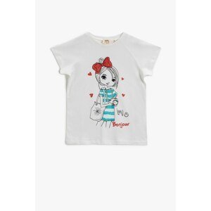 Koton Girl's Off-White Printed T-Shirt