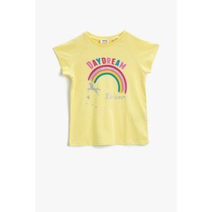 Koton Girl's Yellow Printed T-Shirt
