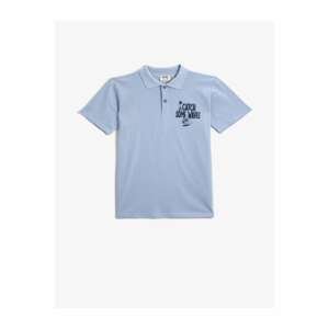 Koton Boy Blue Polo Neck Printed Cotton T-shirt