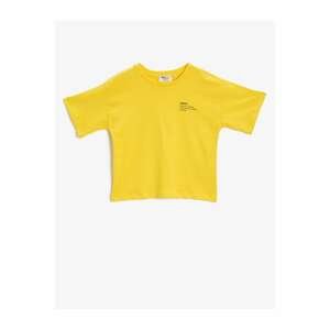 Koton Girl's Yellow Printed T-Shirt Crew Neck Short Sleeve Cotton