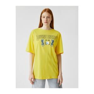 Koton Women's Yellow Patterned T-Shirt Crew Neck Cotton