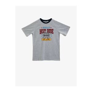 Koton Boy's Gray Printed Crew Neck Cotton T-shirt