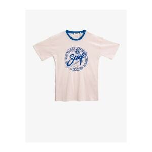 Koton Boy's Pink Printed Crew Neck Cotton T-shirt