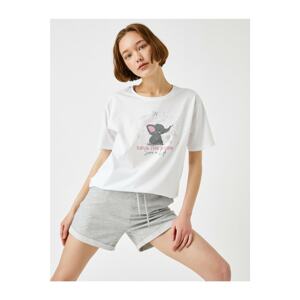 Koton Women's OFF WHITE Printed T-Shirt Crew Neck Cotton