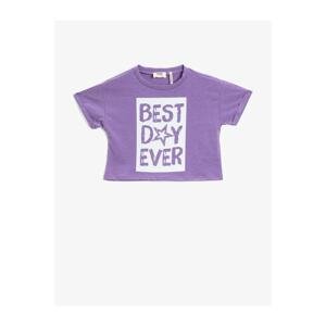 Koton Girl Child's Eggplant Purple Slogan T-Shirt Cotton
