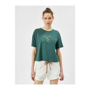 Koton Women's Green Printed T-Shirt Cotton