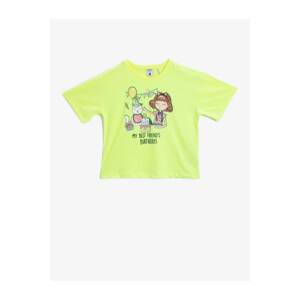 Koton Girl's Yellow Printed T-Shirt Crew Neck Cotton