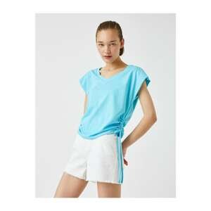 Koton Women's Blue V-Neck Cotton T-Shirt