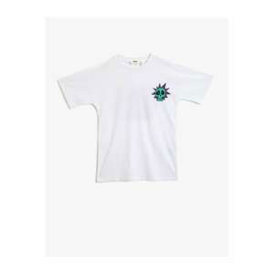 Koton Boy's White Printed Crew Neck Cotton T-shirt