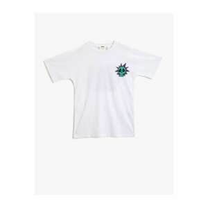 Koton Boy's White Printed Crew Neck Cotton T-shirt