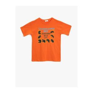 Koton Boy's Orange Printed Crew Neck Short Sleeve Cotton T-shirt
