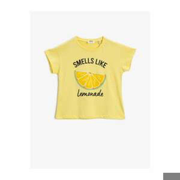 Koton Girl's Yellow Printed Short Sleeve Cotton Crew Neck T-shirt