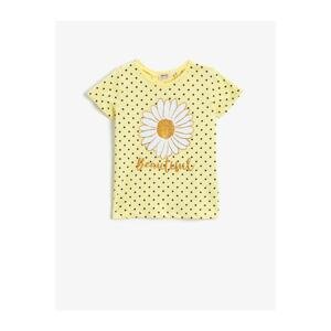 Koton Girl YELLOW PATTERNED Polka Dot T-Shirt Glittery Printed Cotton