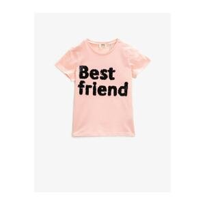 Koton Girl's Pink Cotton Crew Neck T-Shirt
